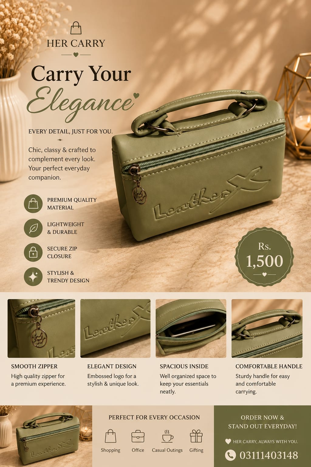 Her Carry Embossed Pouch Bag with Sling - 2 Colors