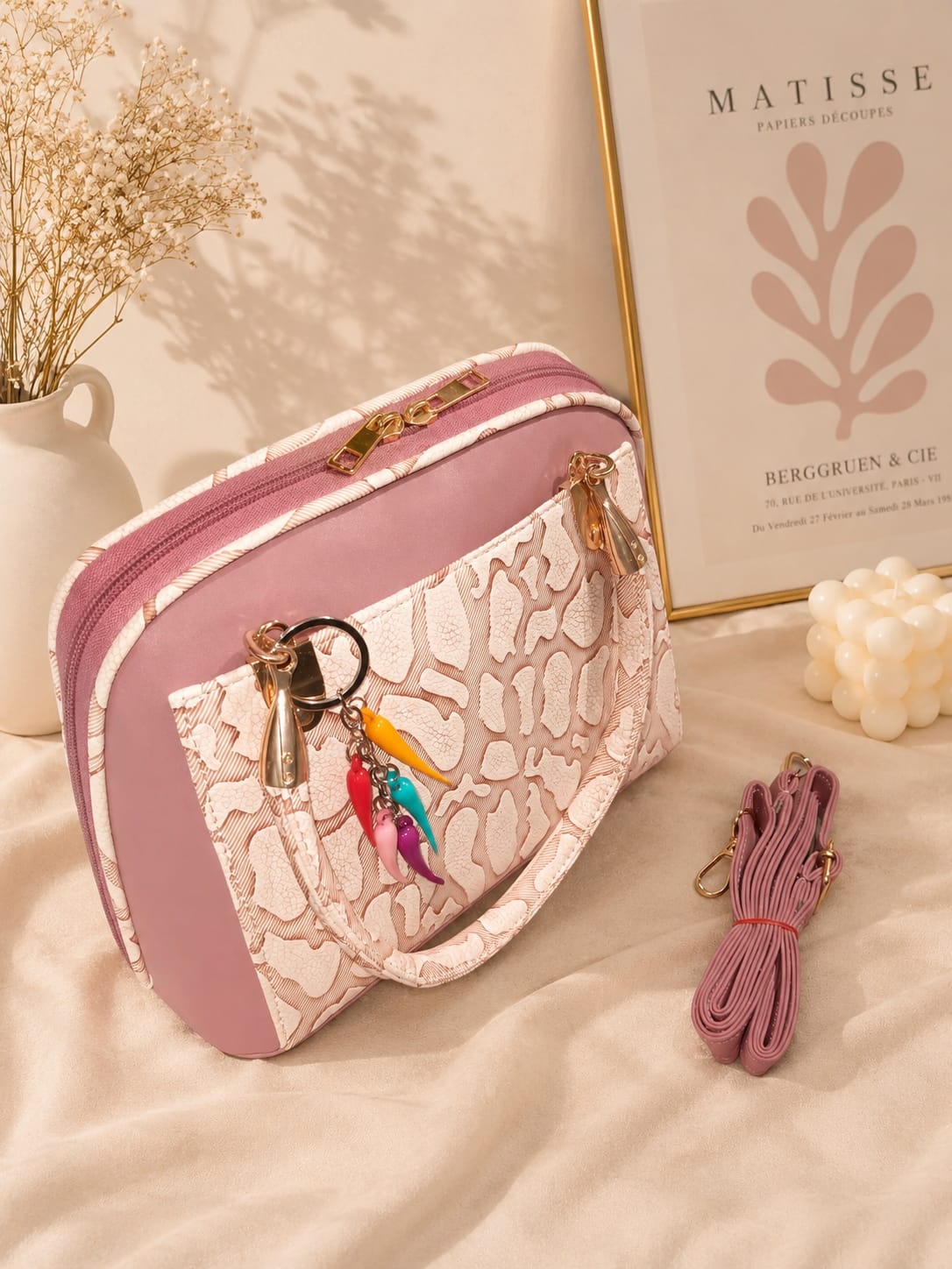 Elegant Pink & Silver  Charm Bag