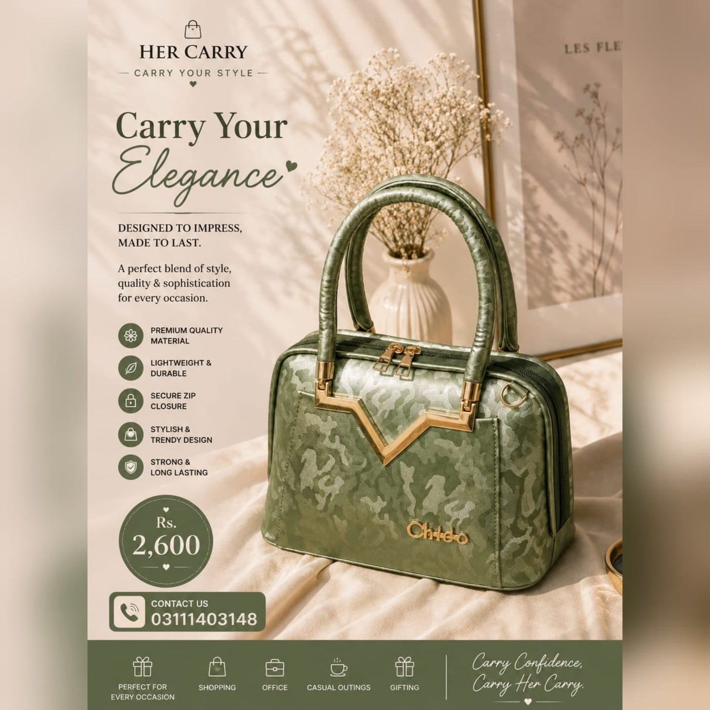 Green Camo Top Handle Bag