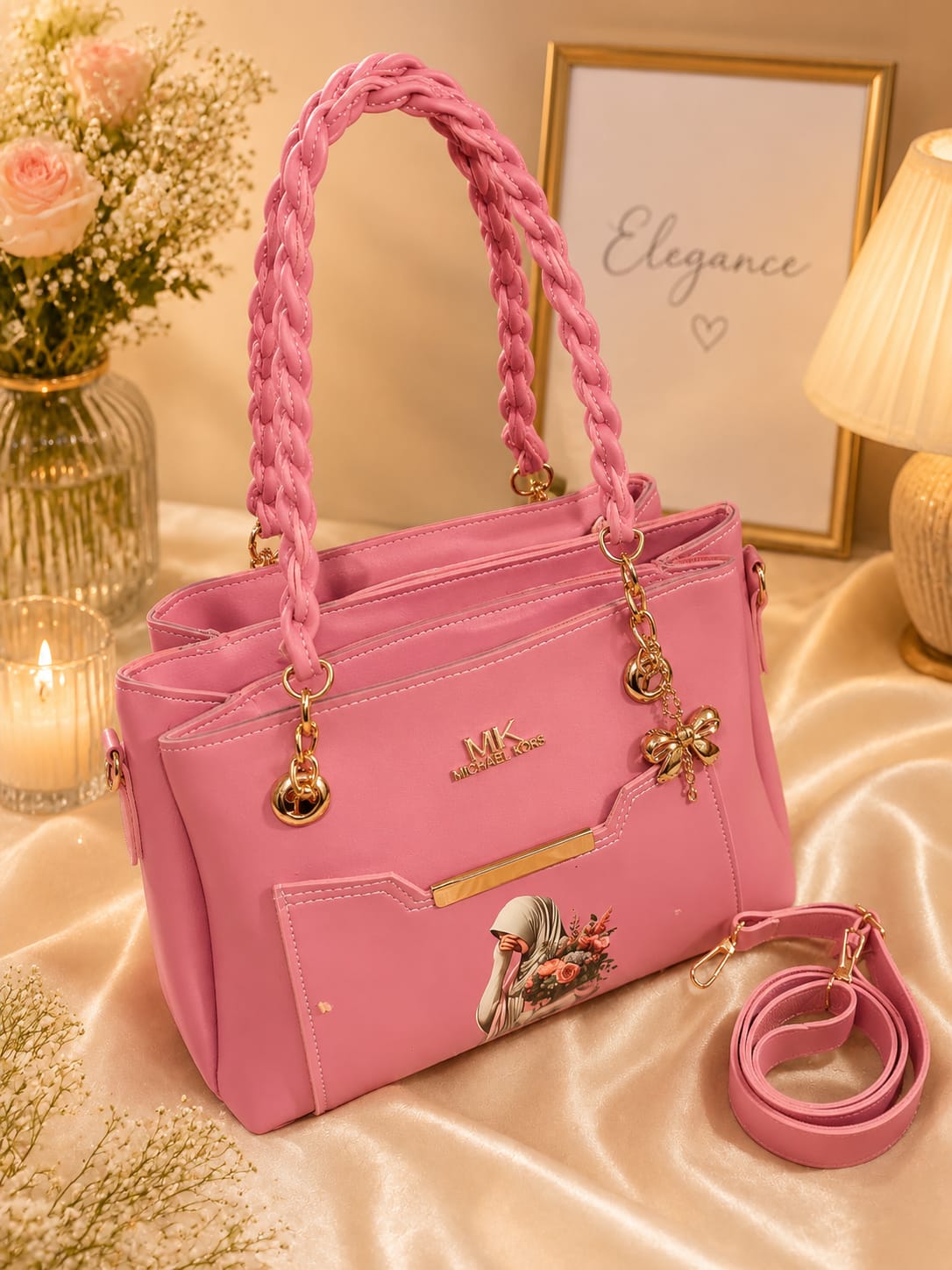 Her Carry Braided Elegance Handbag - Pink