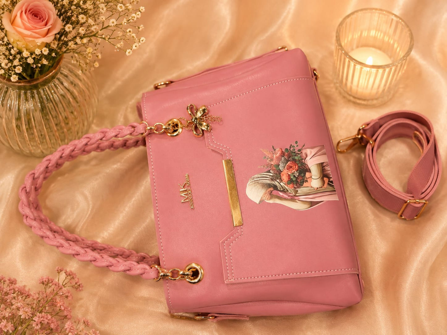 Her Carry Braided Elegance Handbag - Pink