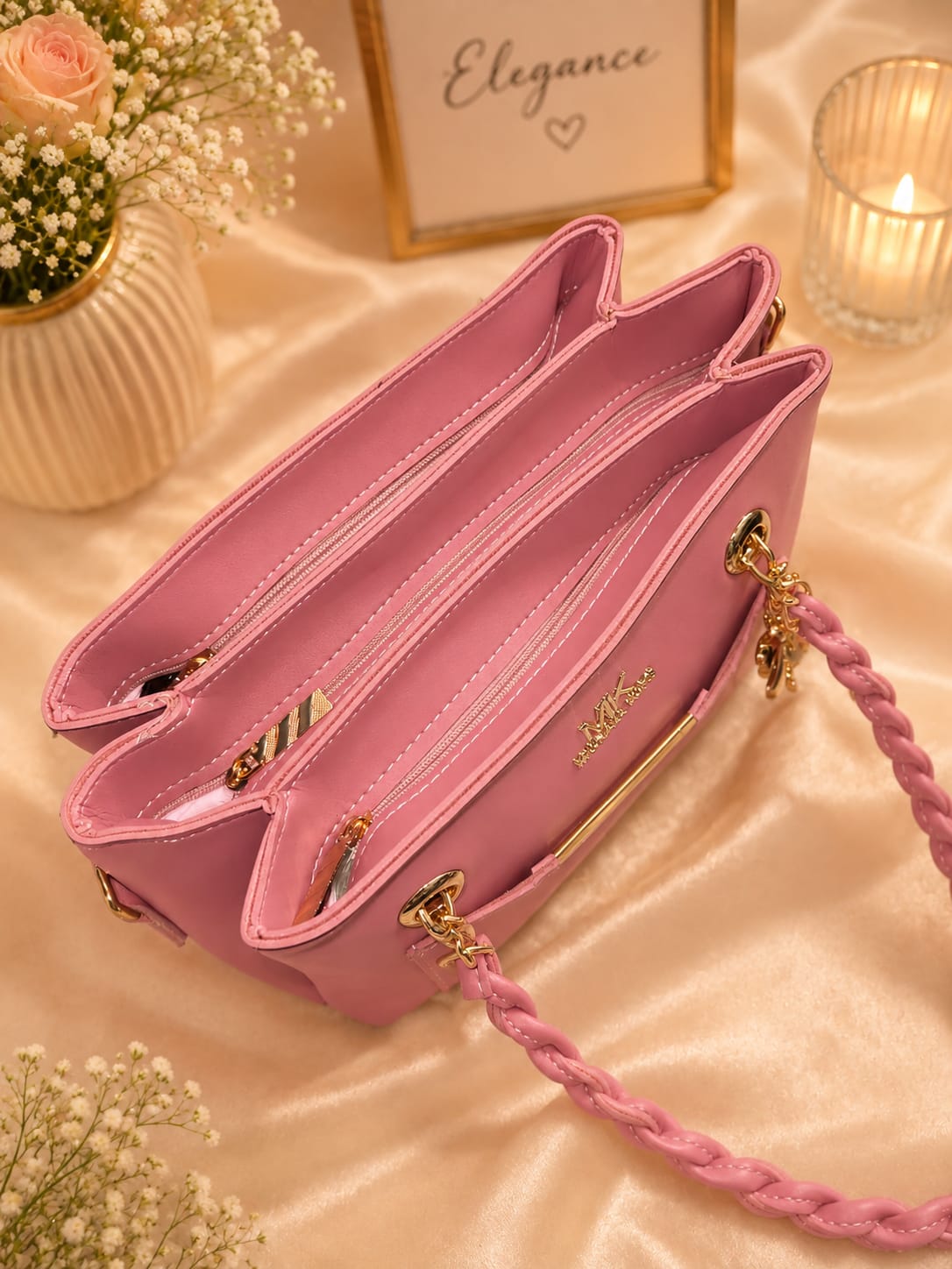 Her Carry Braided Elegance Handbag - Pink