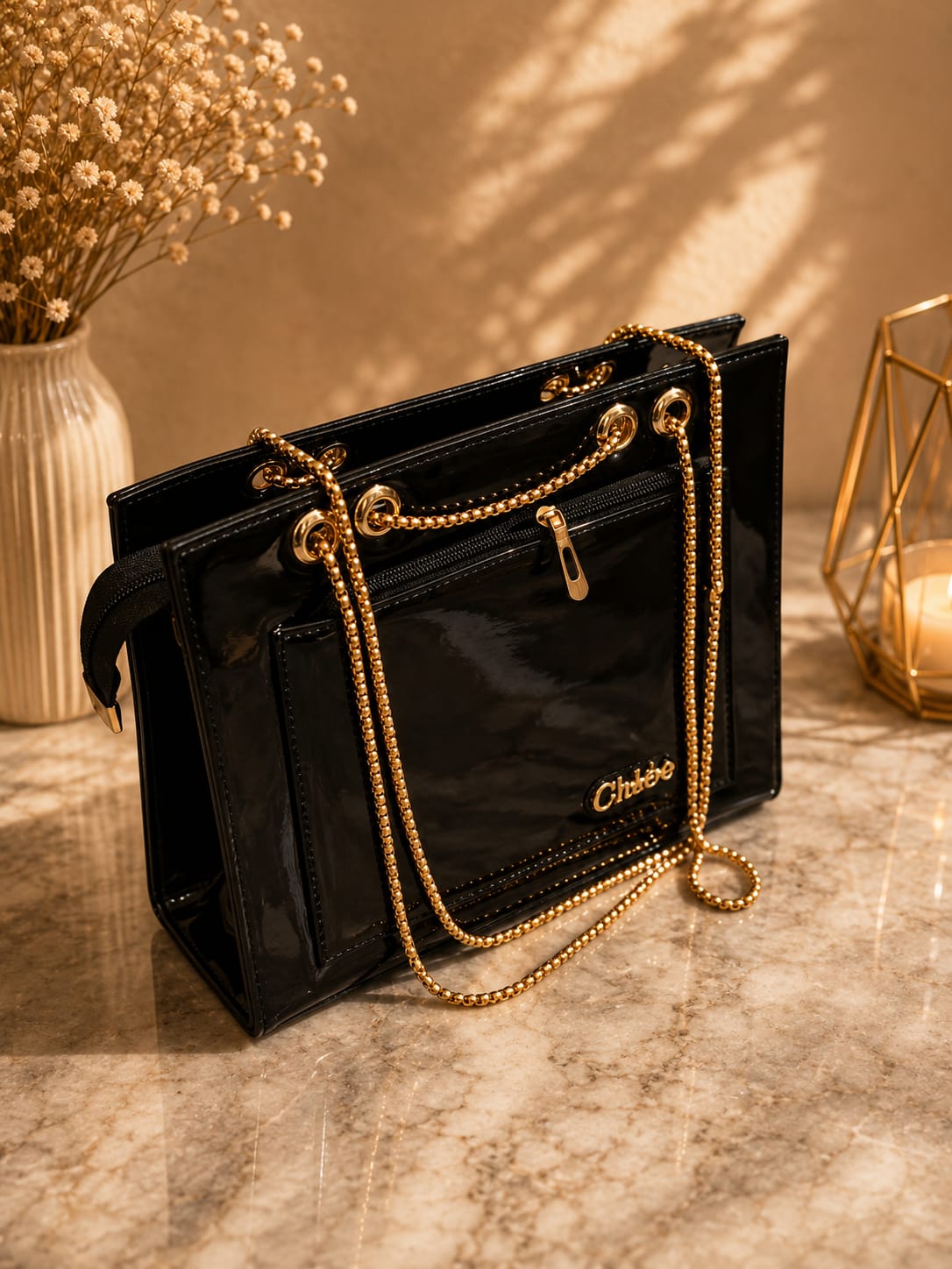 Her Carry Patent Chain Tote Bag