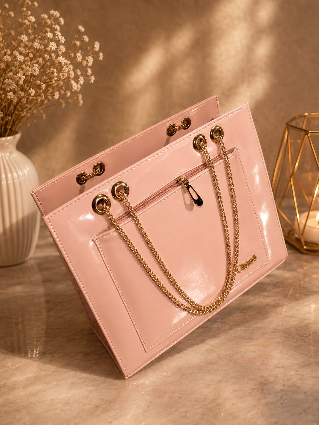 Her Carry Patent Chain Tote Bag