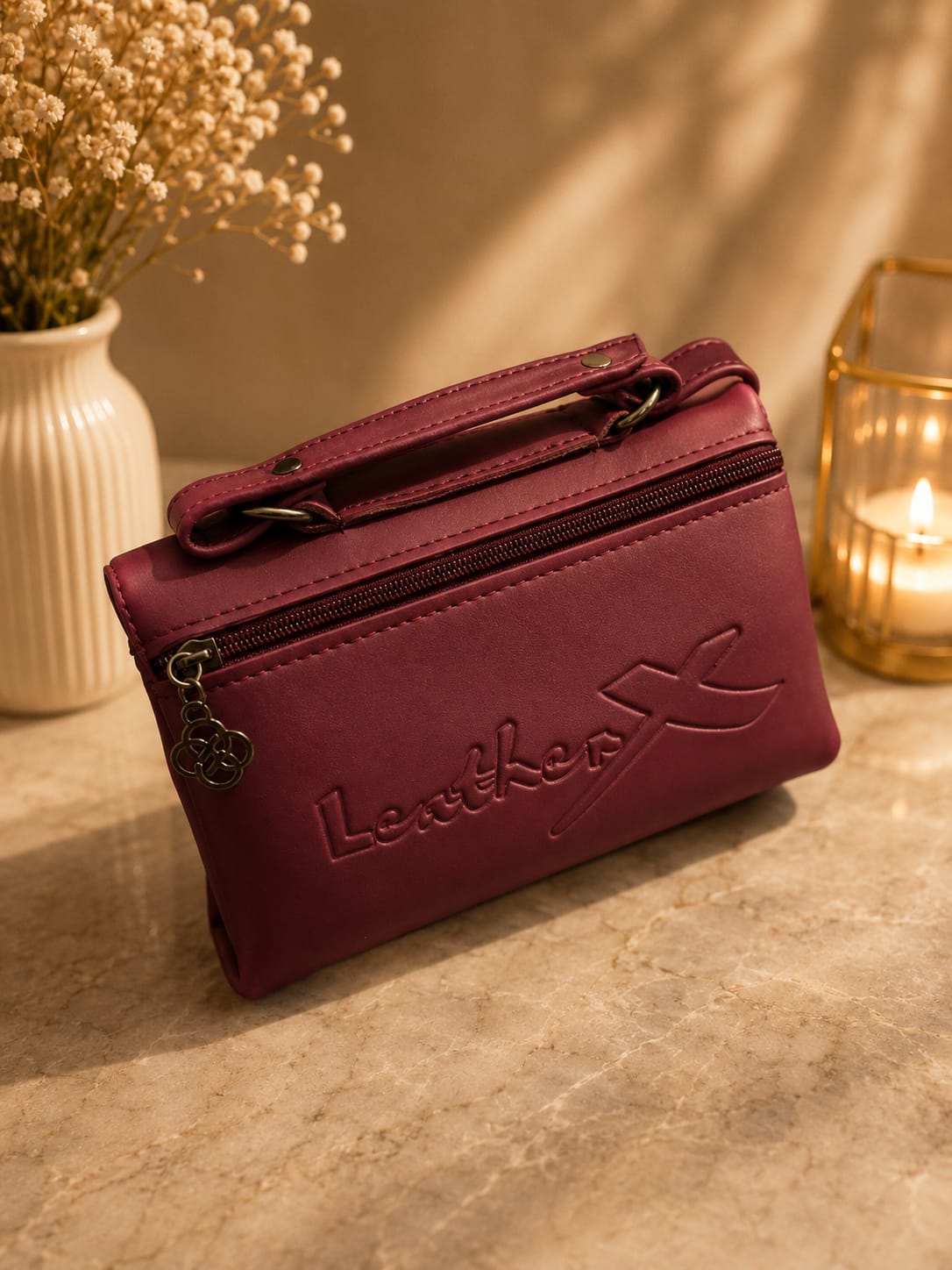 Her Carry Embossed Pouch Bag with Sling - 2 Colors