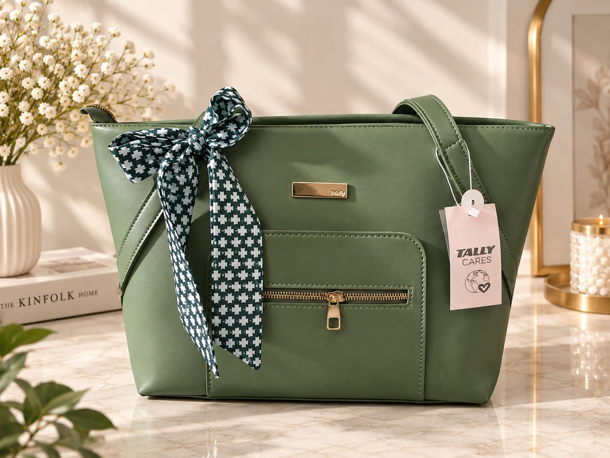 Her Carry Tally Olive Green Tote Bag With Ribbon