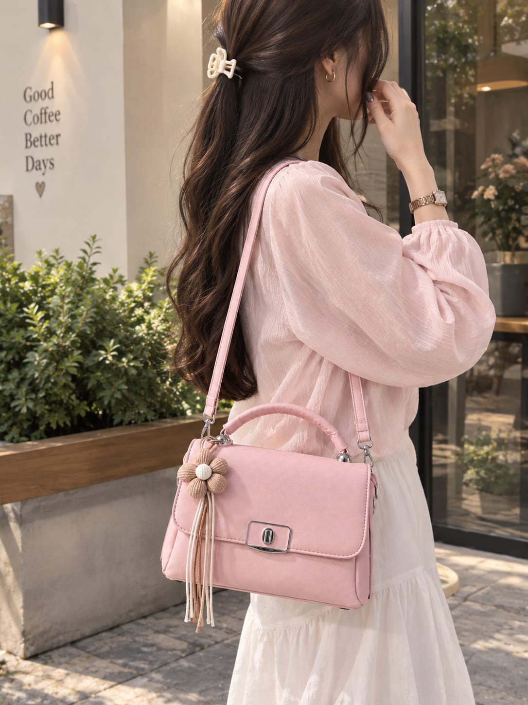 Her Carry Blossom Charm Top Handle Bag - 2 Colors