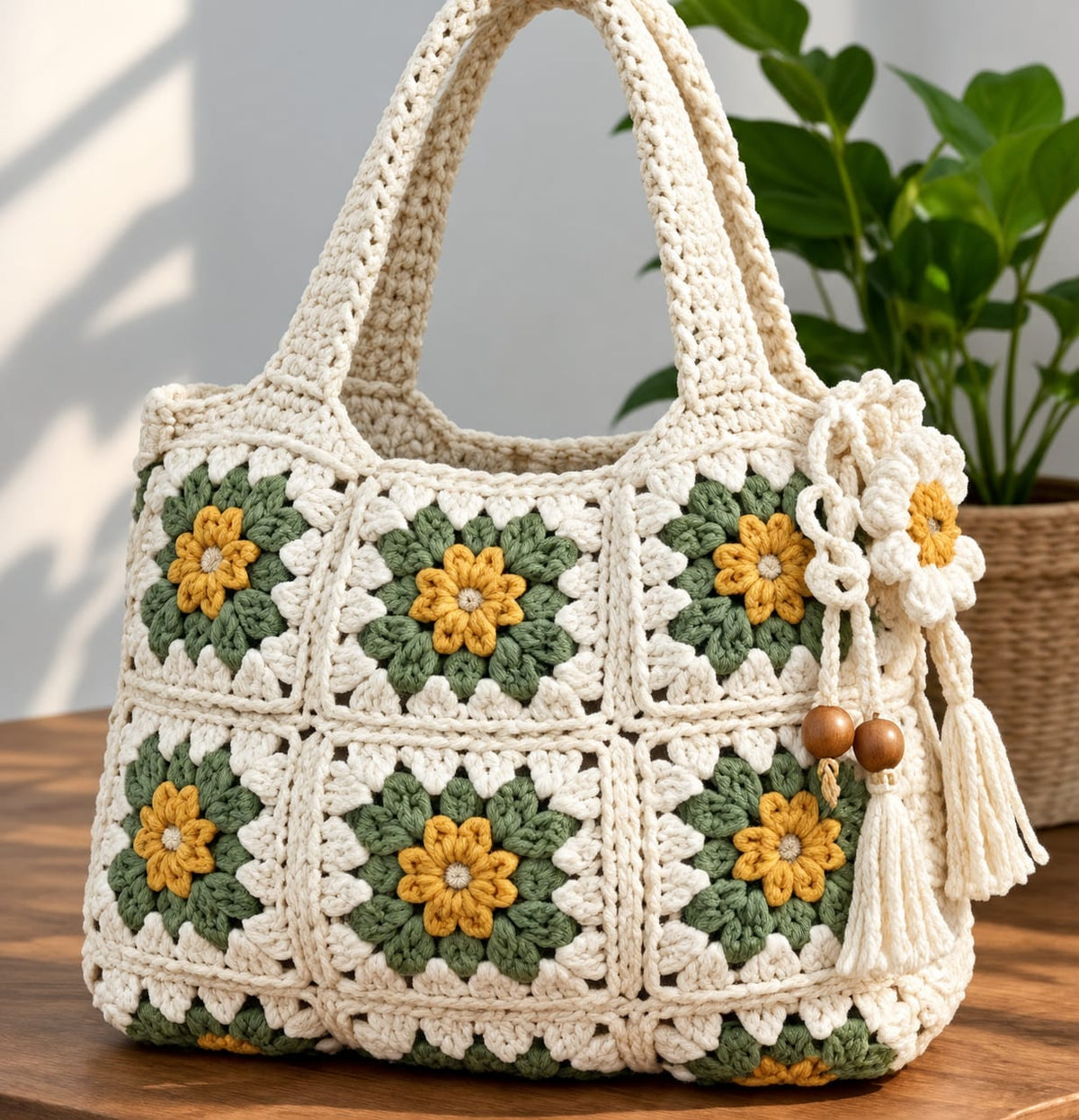 Sunflower Bloom - Handmade Granny Square Crochet Tote Bag