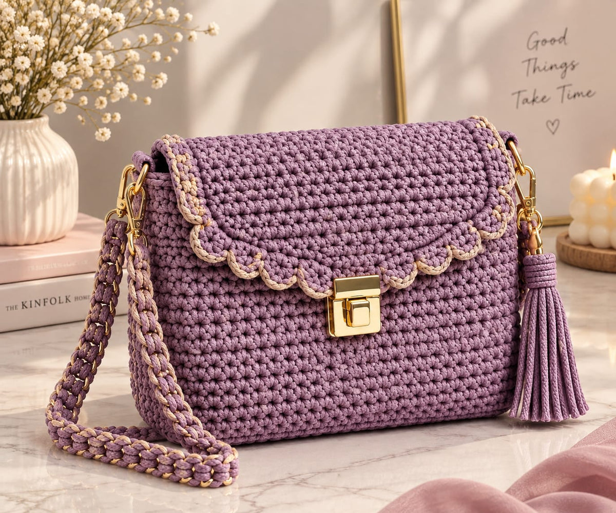 Lilac Luxe - Handmade Crochet Shoulder Bag with Tassel
