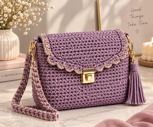 Lilac Luxe - Handmade Crochet Shoulder Bag with Tassel