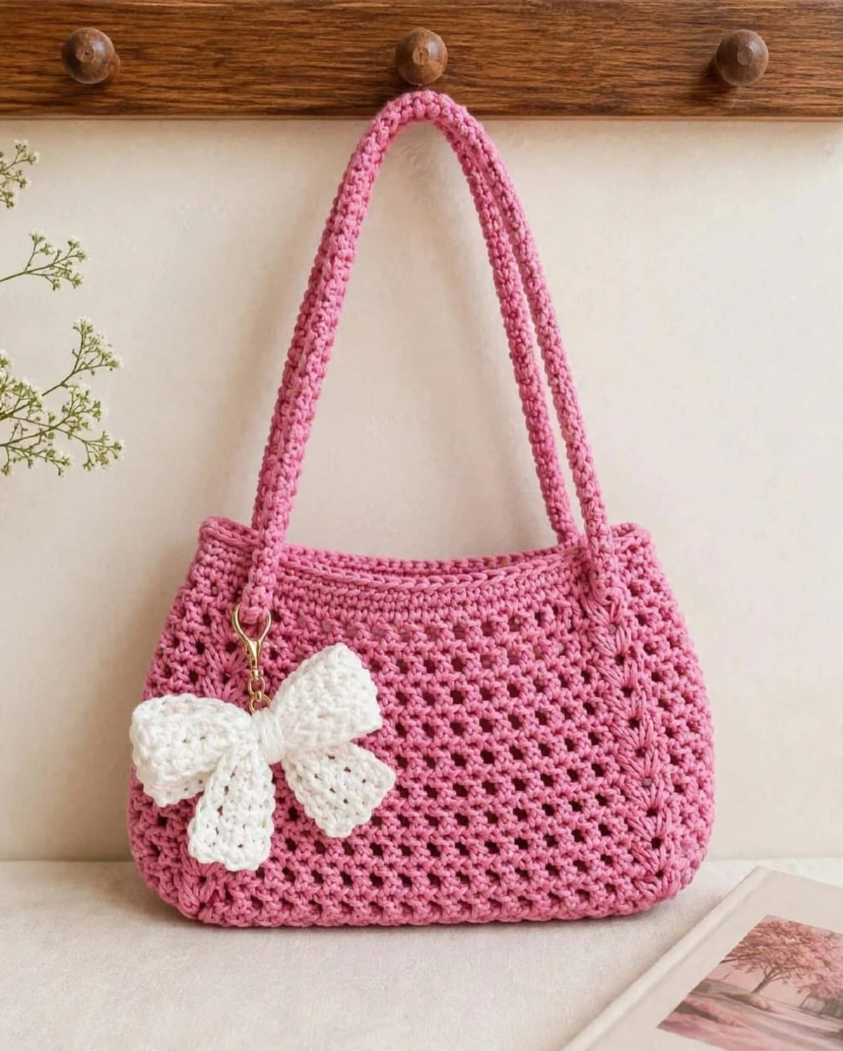 Her Carry - Pink Bow Handmade Crochet Shoulder Bag