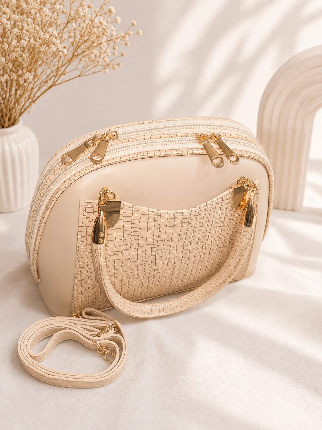 CD Charm Dome Shoulder Bag - Black & Cream