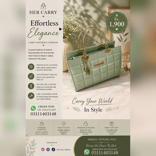 Her Carry Quilted Metal Handle Handbag - Mint Green