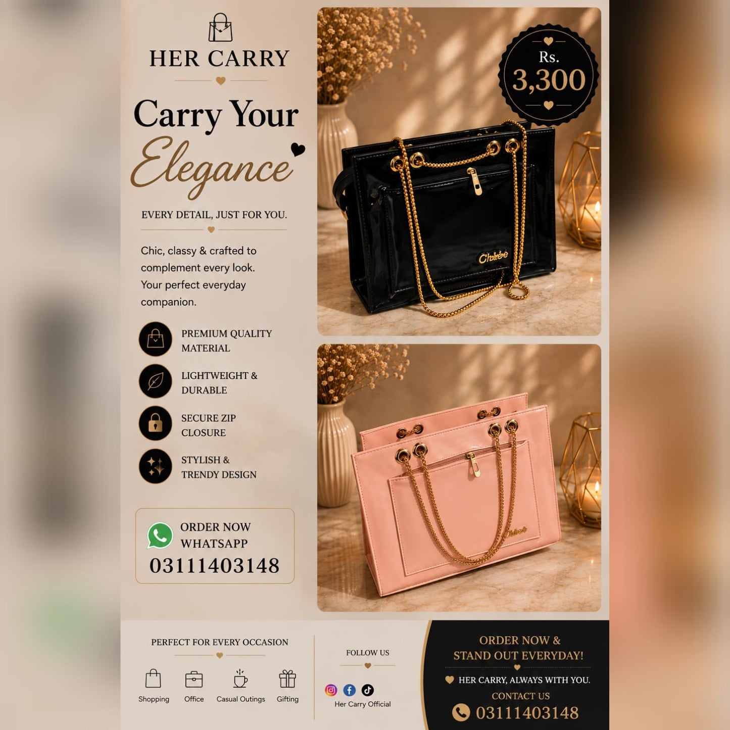 Her Carry Patent Chain Tote Bag