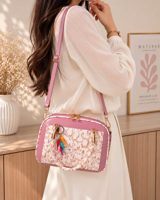 Elegant Pink & Silver  Charm Bag