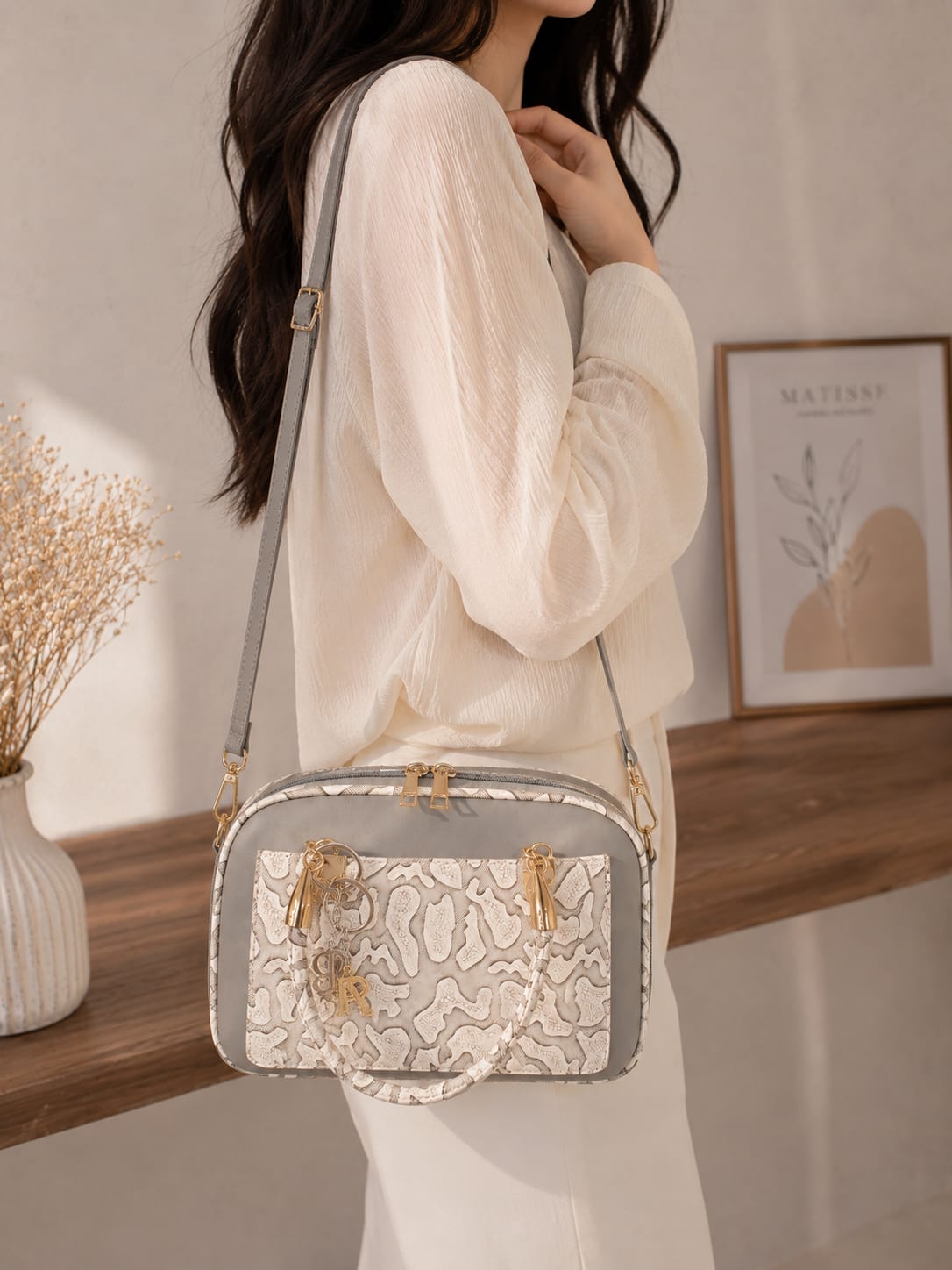 Elegant Pink & Silver  Charm Bag